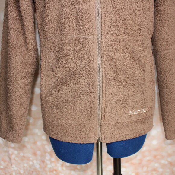 Marmot Brown Faux Fur Full Zip Hooded Jacket Size M Super Soft Style A91040 - Picture 3 of 16